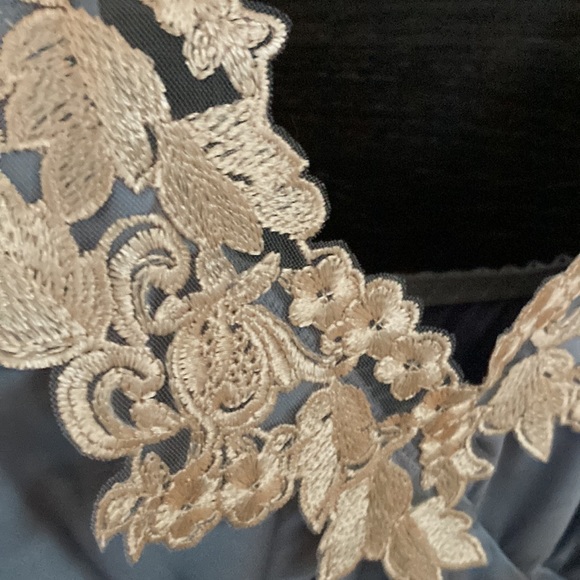 New Grey Blue Negligee w Belted Dressing Gown Edges in Blush Lace Med - Picture 6 of 11